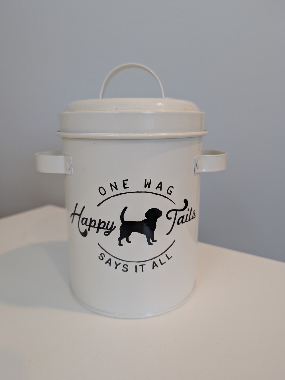 White 'Happy Tails' Dog Treat Canister